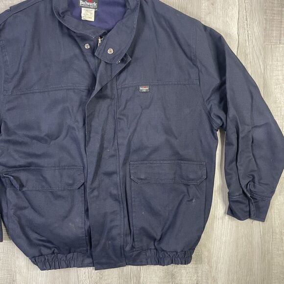 Bulwark FR Men's Large Long Flame Resistant Navy Lined Bomber Jacket Full Zip X - Picture 3 of 12